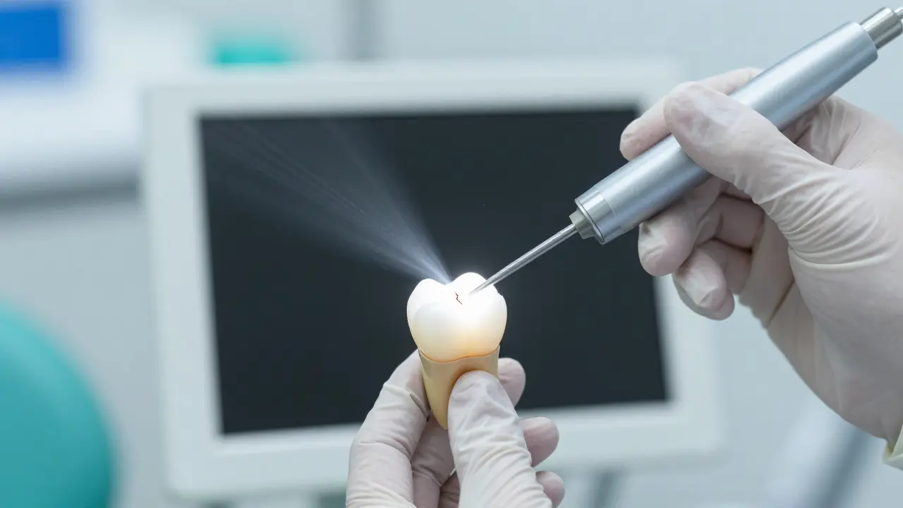 Diagnostika praskliny zuba pomocí transiluminace